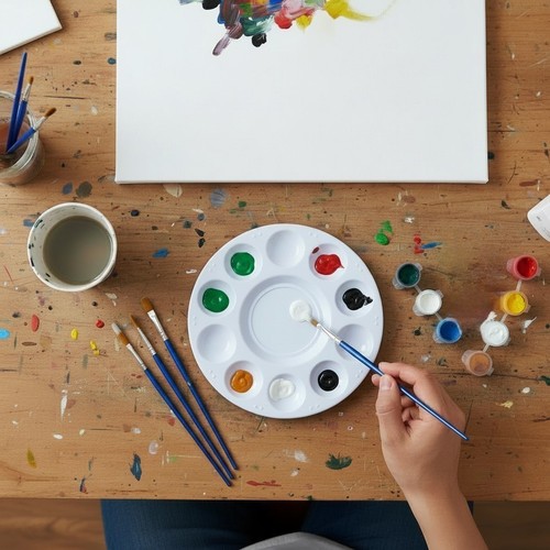 Art palette with - art, six